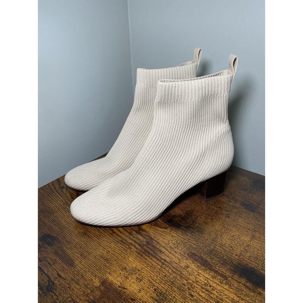 Everlane Glove Boot Cream Bone White Women's Sz 8 Stretch Rib Knit Ankle Bootie